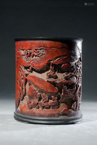 Carved Bamboo Figure Story Brush Pot