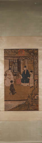 Chinese Figure Painting on Silk, Gu Jianlong Mark