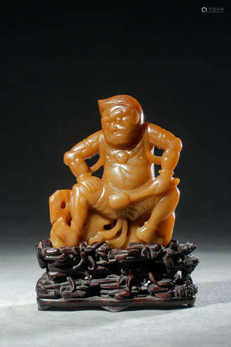 Carved Yellow Jade Figure of Acala