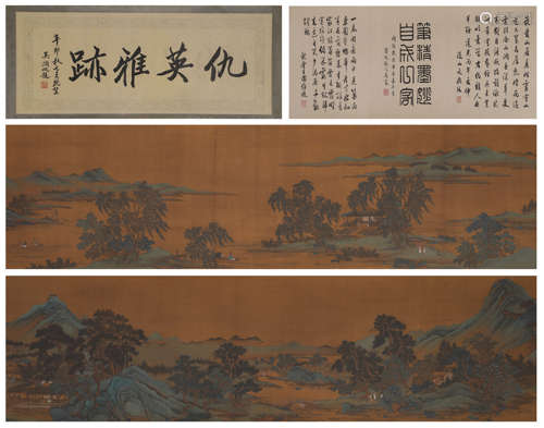 Chinese Landscape Painting Hand Scroll on Silk, Qiu Ying Mar...