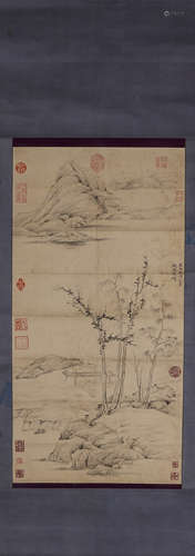 Chinese Landscape Painting on Paper, Ni Zan Mark