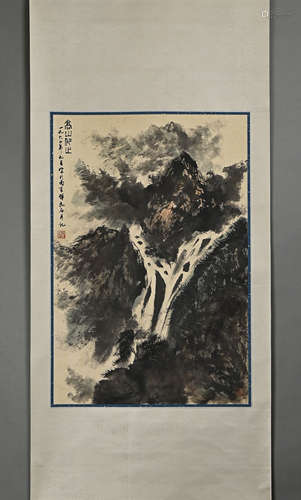 Chinese Landscape Painting on Paper, Fu Baoshi Mark