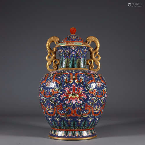 Falangcai Glaze Double-Eared Vase