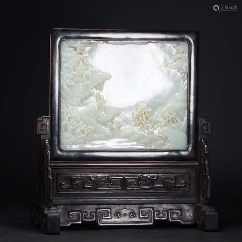 Carved Hetian Jade Table Screen