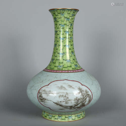 Grisaille Painting Landscape Bamboo Vase