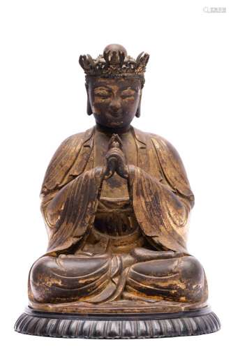A rare Chinese dry lacquer wood figure of Buddha Vairocana