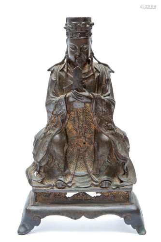 A Ming Chinese bronze figure of Wenchang Wang