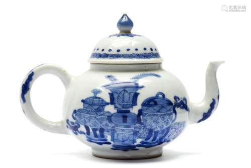 A blue and white teapot