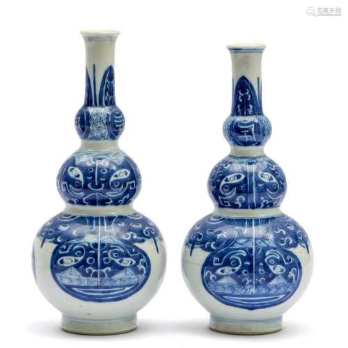 A pair of triple gourd blue and white Kangxi vases
