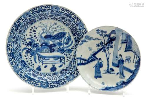 Two blue and white plates