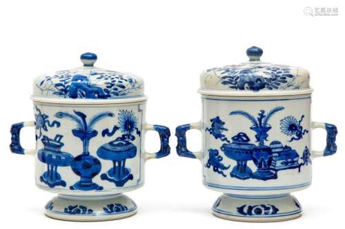 A pair of blue and white Chinese porcelain covered jars