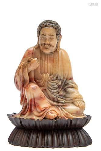 A carved shoushan soapstone figure of a Luohan