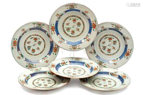 Six famille verte lotus pond plates