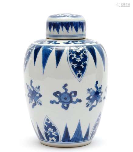 A blue and white covered vase