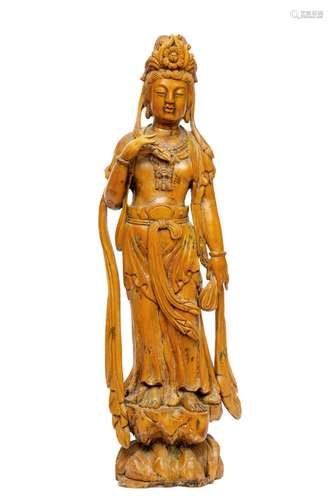 A large wooden Guanyin