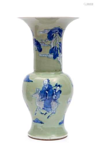A large celadon yen yen ‘Longevity’ vase with underglaze blu...