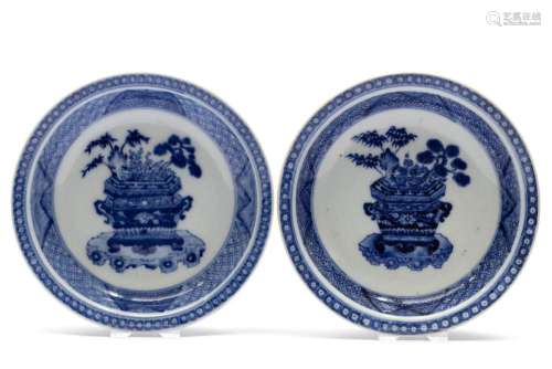 Two blue and white dishes  Three Friends of Winter