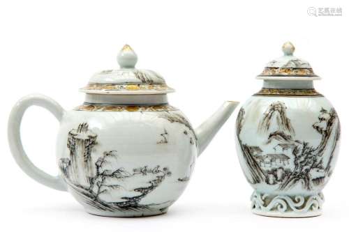 An encre-de-chine teapot and tea canister