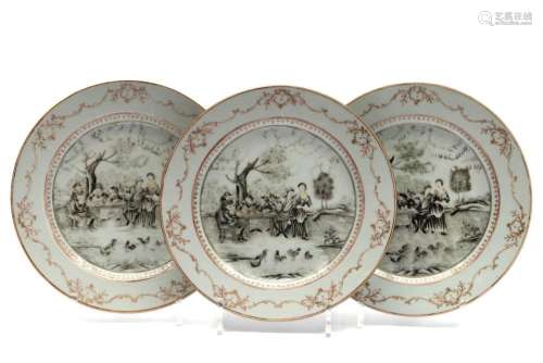 Three encre-de-chine grisaille plates,  Fêtes Champêtre