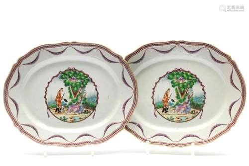 Two famille rose European scene platters