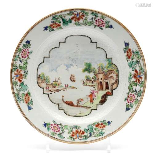 A Meissen style famille rose plate