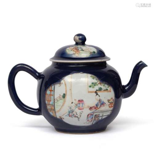 A powder blue and famille rose mandarin teapot