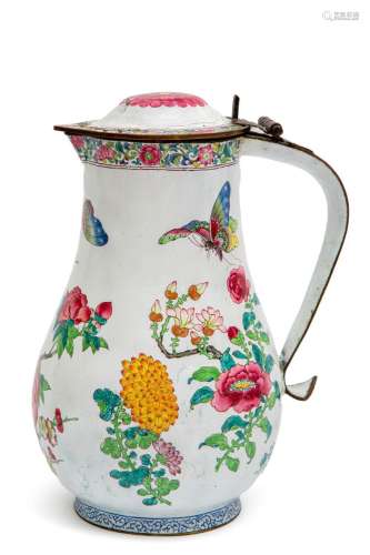 A Canton enamel pitcher with floral decoration