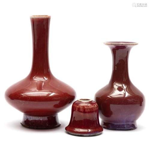 Three sang-de-boeuf red glaze vases