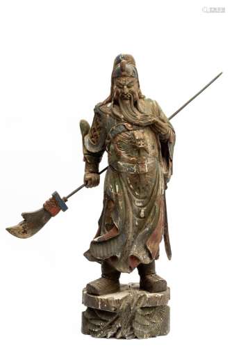 A large Chinese wooden figure of Guan Yu