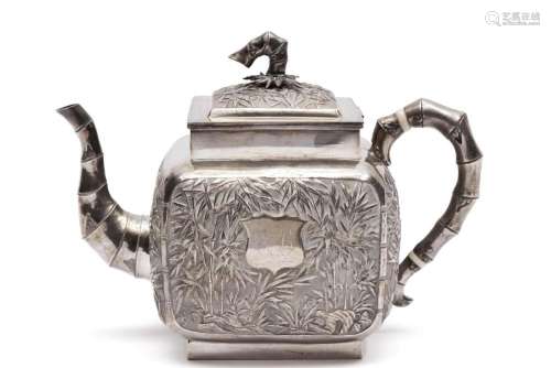 A Chinese export silver teapot, Wang Hing