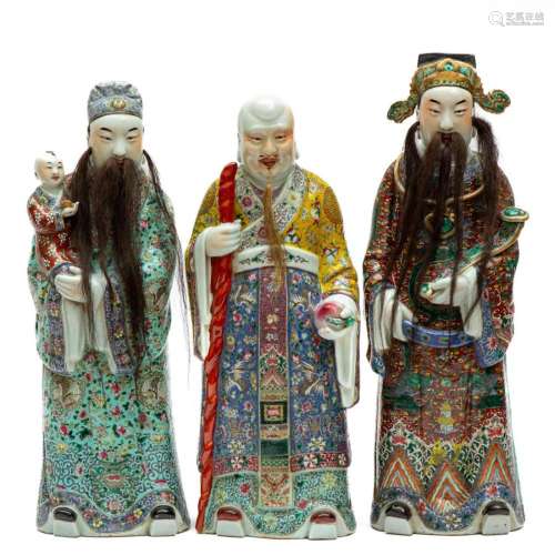 Three large porelain figures of the Star Gods (Fu Lu Shou)