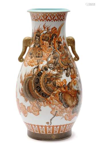 A modern Chinese vase, Sun Wukong (Monkey King) in battle