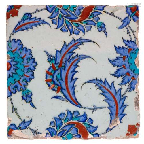 An Iznik polychrome pottery tile