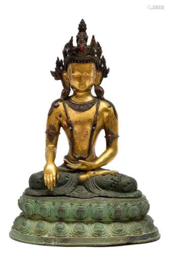 A crowned gilt bronze Buddha
