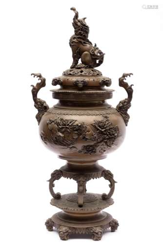 A tall Japanese bronze censer