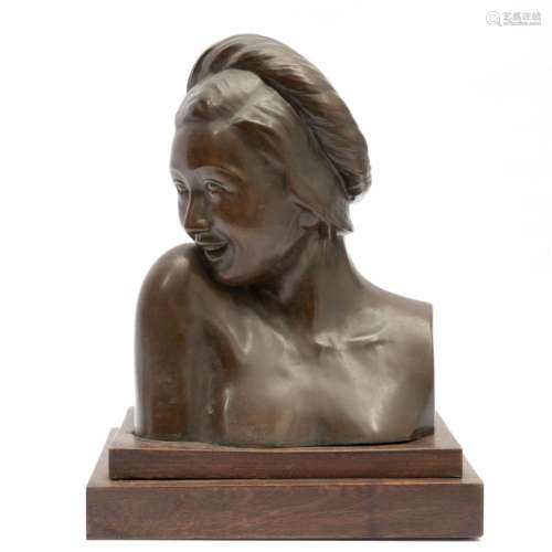 A Japanese bronze bust of a girl