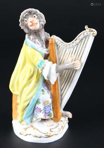 Meissen monkey chapel harpist, Affenkapelle Harfenistin,