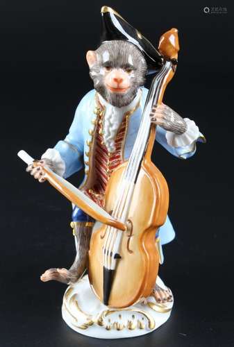 Meissen monkey chapel bass violinist, Affenkapelle Bassgeige...