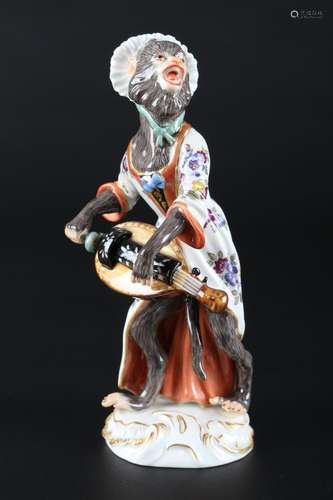 Meissen monkey chapel hurdy gurdy player, Affenkapelle Drehl...