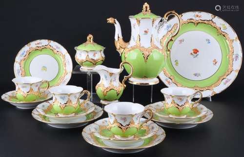 Meissen B-Form Light Green Strewn Flowers coffee service for...