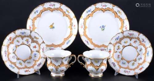 Meissen B-Form Strewn Flowers 2 coffee cups with saucers and...