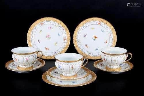 Meissen X-Form Strewn Flowers 3 coffee cups, Kaffeegedecke,