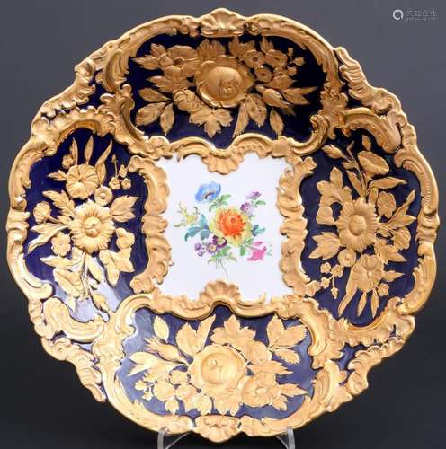 Meissen flower bouquet royal blue large splendor bowl with f...