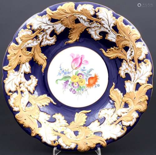 Meissen royal blue large splendor bowl with acanthus relief,...