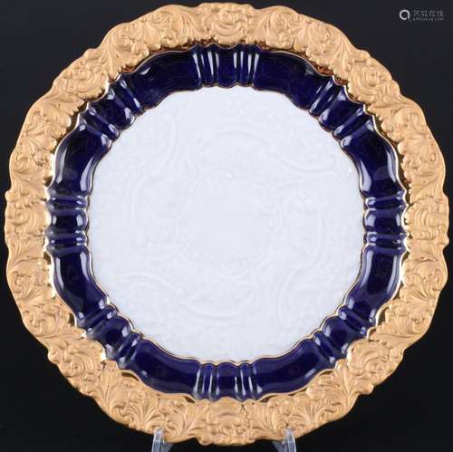 Meissen Royal Blue large splendor plate with floral relief 1...