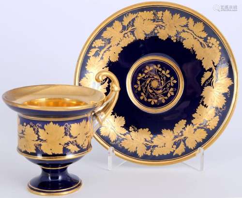 Meissen collection cup royal blue with gold wine décor aroun...