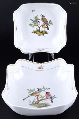 Meissen Birds 2 angular bowls 1st choice, eckige Schalen 1.W...