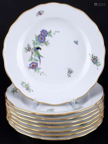 Meissen Indian Rock Flowers and Bird Painting 8 dessert plat...