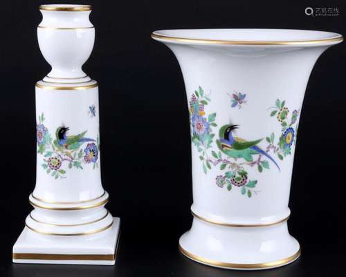 Meissen Indian Rock Flowers and Bird Painting vase and candl...