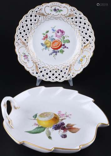 Meissen Fruits confectionery leaf bowl and cutwork plate 1st...